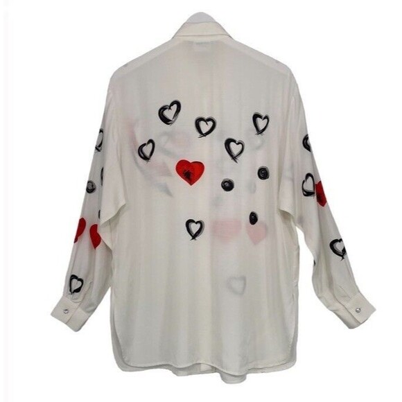 Hammerle Retro Oversized Shirt Rhinestone Buttoned Down Hearts Romantic 80s M/L - Picture 2 of 9